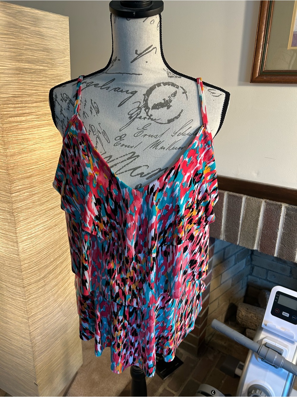 Women’s V-Neck Ruffle Cami tankini top in Multi Pink